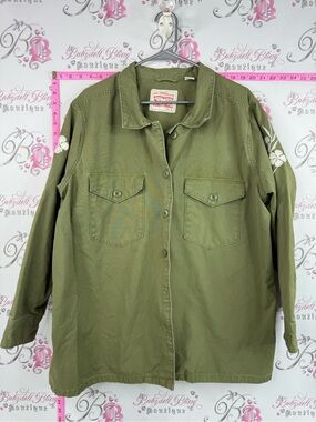 Levi's jacket button up Olive Green Utility Jacket with Embroidered Sleeves